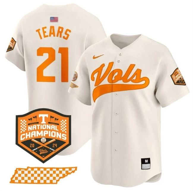 Tennessee Volunteers #21 Kavares Tears Cream 2024 Champions Stitched Jersey