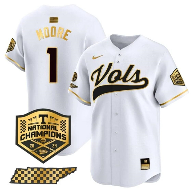 Tennessee Volunteers #1 Christian Moore White Gold 2024 Champions Stitched Jersey