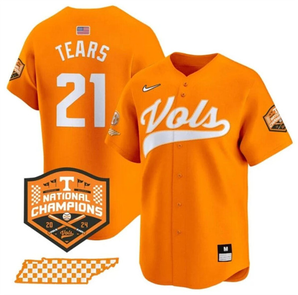 Tennessee Volunteers #21 Kavares Tears Orange 2024 Champions Stitched Jersey