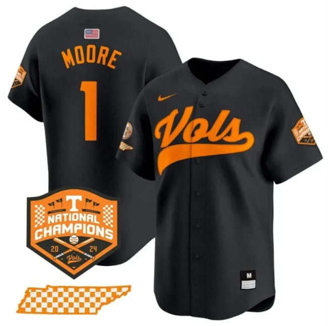 Tennessee Volunteers #1 Christian Moore Black 2024 Champions Stitched Jersey