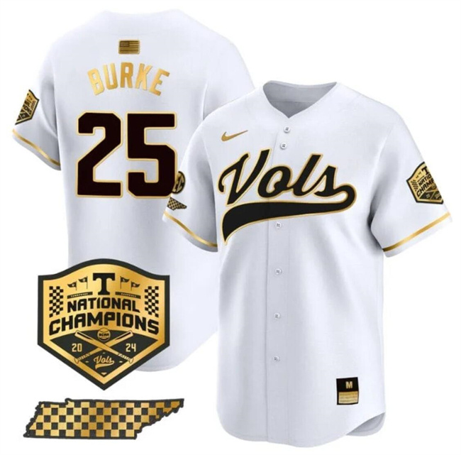Tennessee Volunteers #25 Blake Burke White Gold 2024 Champions Stitched Jersey