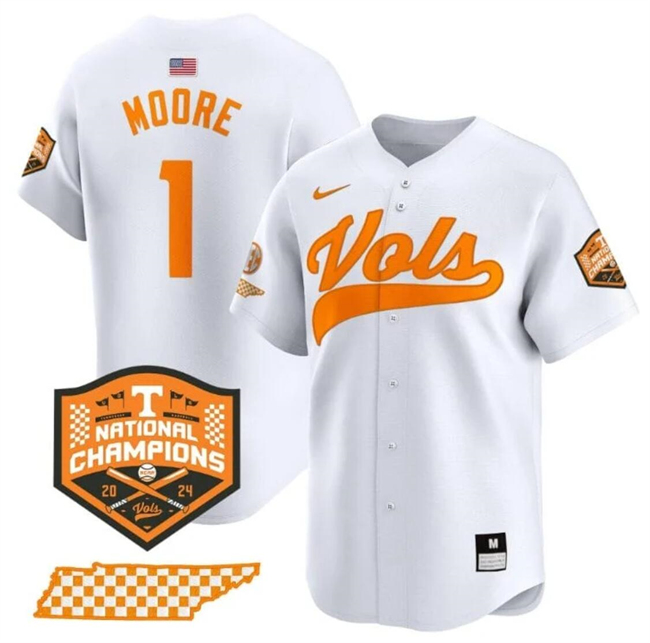 Tennessee Volunteers #1 Christian Moore White 2024 Champions Stitched Jersey
