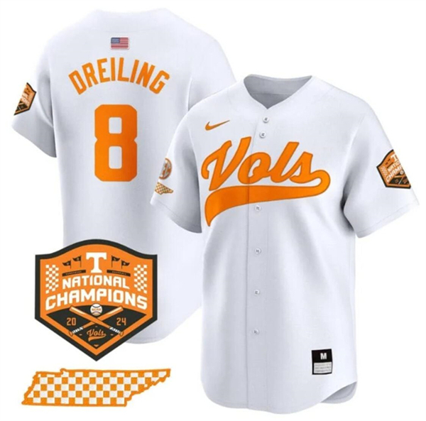Tennessee Volunteers #8 Dylan Dreiling White 2024 Champions Stitched Jersey