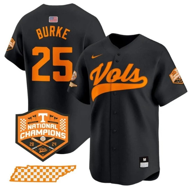 Tennessee Volunteers #25 Blake Burke Black 2024 Champions Stitched Jersey