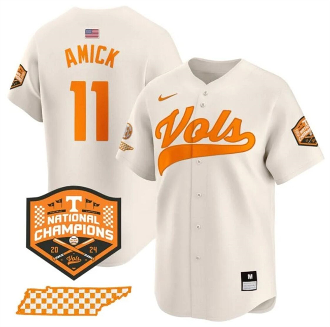 Tennessee Volunteers #11 Billy Amick Cream 2024 Champions Stitched Jersey