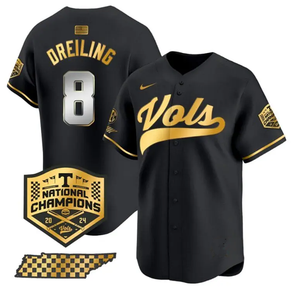 Tennessee Volunteers #8 Dylan Dreiling Black Gold 2024 Champions Vapor Limited Baseball Stitched Jersey