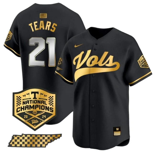 Tennessee Volunteers #21 Kavares Tears Black Gold 2024 Champions Stitched Jersey