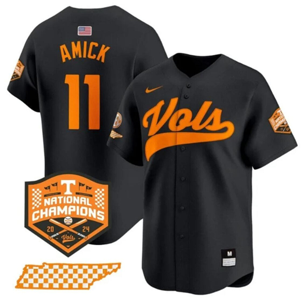Tennessee Volunteers #11 Billy Amick Black 2024 Champions Stitched Jersey