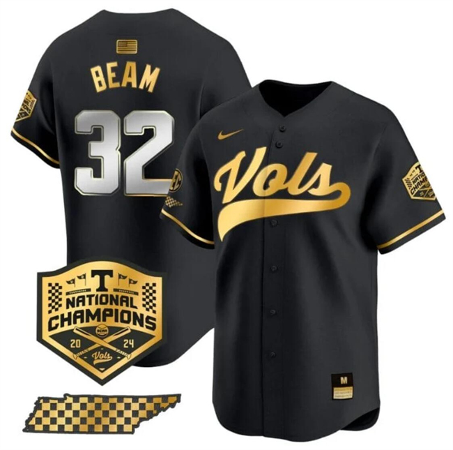 Tennessee Volunteers #32 Drew Beam Black Gold 2024 Champions Stitched Jersey