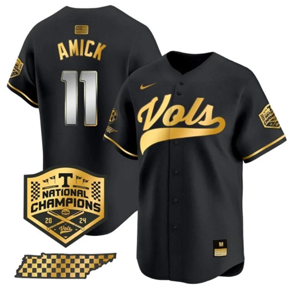 Tennessee Volunteers #11 Billy Amick Black Gold 2024 Champions Stitched Jersey