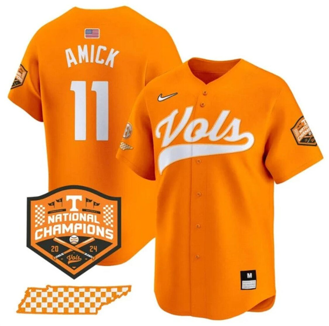 Tennessee Volunteers #11 Billy Amick Orange 2024 Champions Stitched Jersey