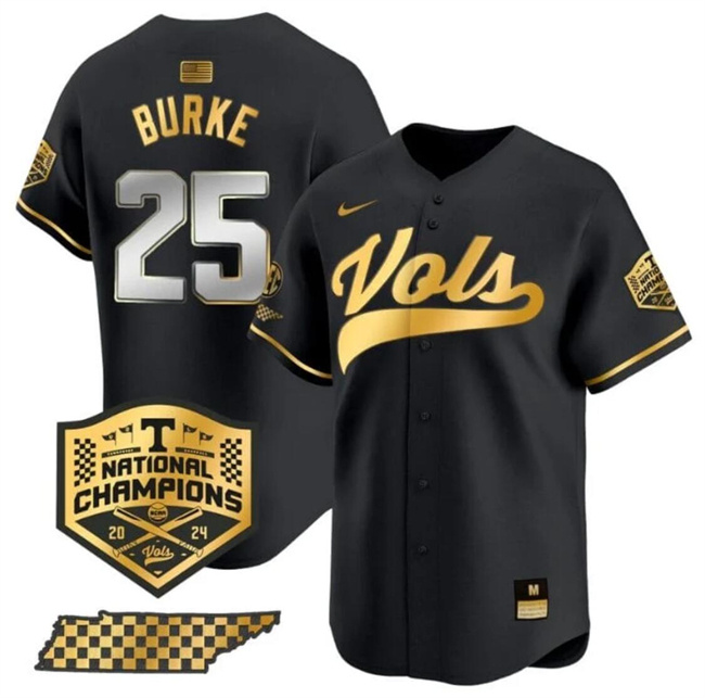 Tennessee Volunteers #25 Blake Burke Black Gold 2024 Champions Stitched Jersey