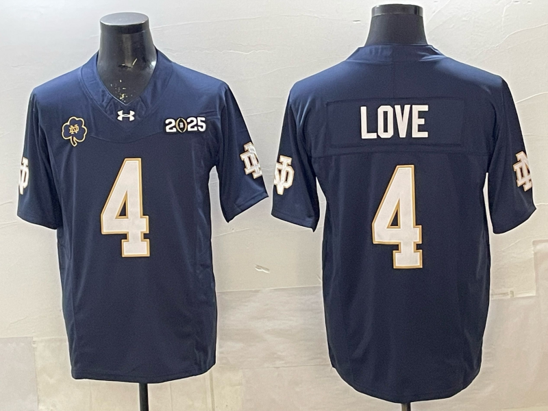 Notre Dame Fighting Irish #4 Jeremiyah Love Navy F.U.S.E. 2025 CFP Final Patch Limited Stitched Football Jersey