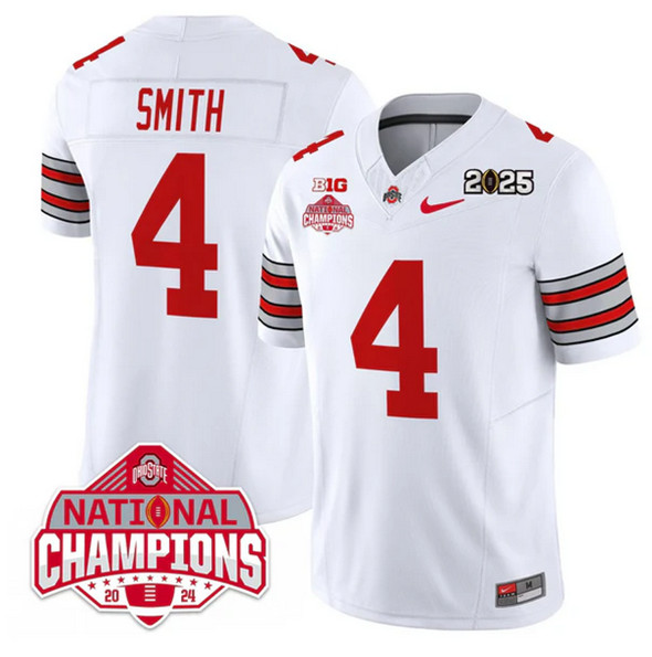 Ohio State Buckeyes #4 Jeremiah Smith White 2025 CFP Champions Jersey