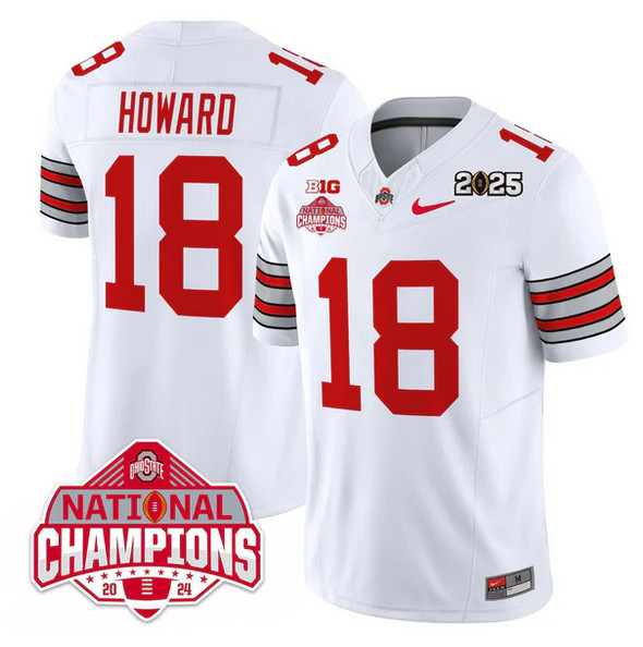 Ohio State Buckeyes #18 Will Howard White 2025 CFP Champions Jersey Ohio State Buckeyes #18 Will Howard White 2025 CFP Champions Jersey