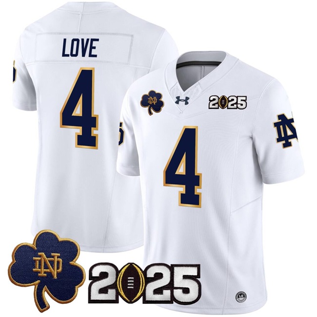 Notre Dame Fighting Irish #4 Jeremiyah Love White F.U.S.E. 2025 CFP Final Patch Jersey