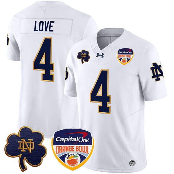 Notre Dame Fighting Irish #4 Jeremiyah Love White F.U.S.E. 2024 Orange Bowl Jersey