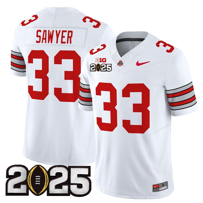 Ohio State Buckeyes #33 Jack Sawyer White 2025 CFP Final Jersey Ohio State Buckeyes #33 Jack Sawyer White 2025 CFP Final Jersey