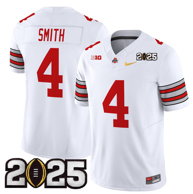 Ohio State Buckeyes #4 Jeremiah Smith White Gold 2025 CFP Final Jersey