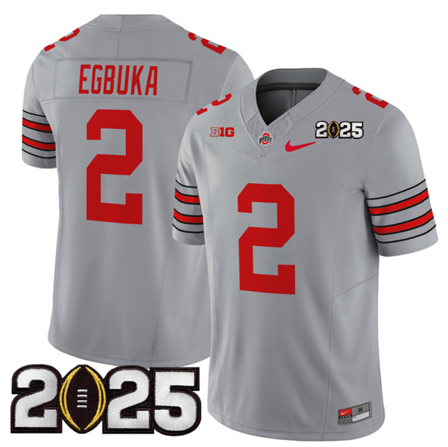 Ohio State Buckeyes #2 Emeka Egbuka Grey 2025 CFP Final Jersey Ohio State Buckeyes #2 Emeka Egbuka Grey 2025 CFP Final Jersey