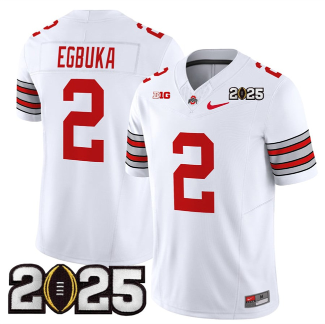 Ohio State Buckeyes #2 Emeka Egbuka White 2025 CFP Final Jersey Ohio State Buckeyes #2 Emeka Egbuka White 2025 CFP Final Jersey