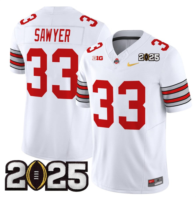 Ohio State Buckeyes #33 Jack Sawyer White Gold 2025 CFP Final Jersey Ohio State Buckeyes #33 Jack Sawyer White Gold 2025 CFP Final Jersey