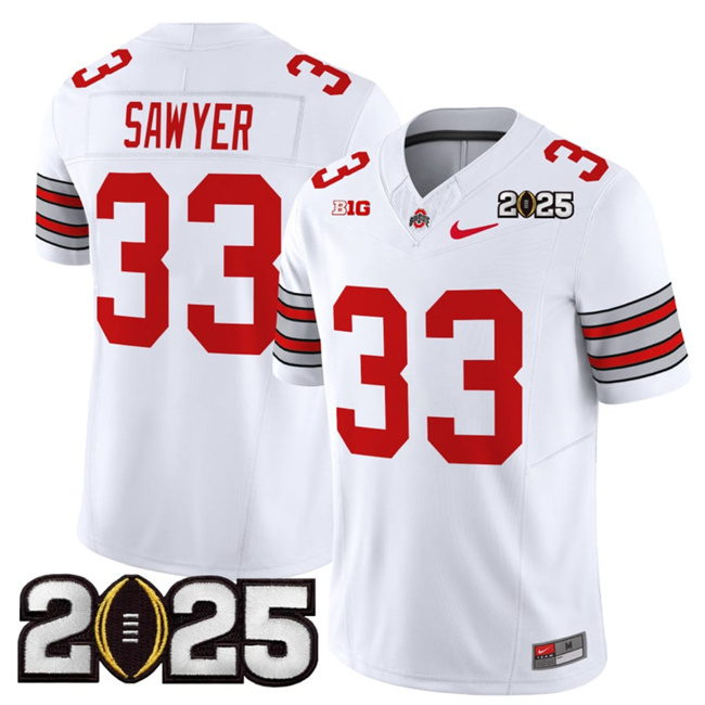 Ohio State Buckeyes #33 Jack Sawyer White 2025 CFP Final Jersey Ohio State Buckeyes #33 Jack Sawyer White 2025 CFP Final Jersey