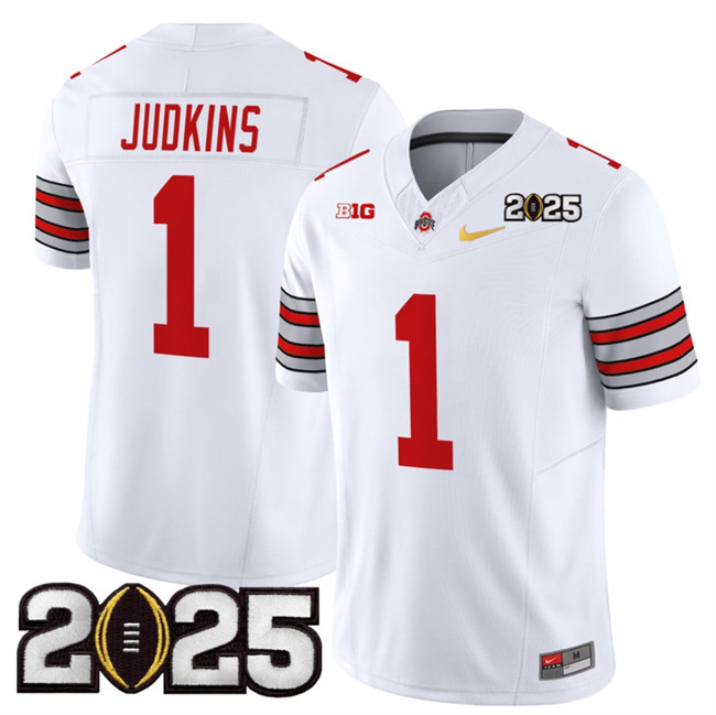 Ohio State Buckeyes #1 Quinshon Judkins White Gold 2025 CFP Final Jersey Ohio State Buckeyes #1 Quinshon Judkins White Gold 2025 CFP Final Jersey