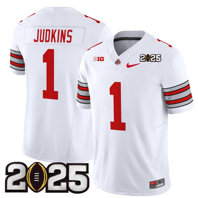 Ohio State Buckeyes #1 Quinshon Judkins White 2025 CFP Final Jersey Ohio State Buckeyes #1 Quinshon Judkins White 2025 CFP Final Jersey