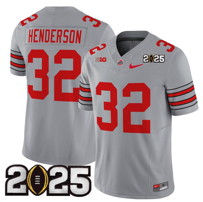 Ohio State Buckeyes #32 TreVeyon Henderson Grey 2025 CFP Final Jersey Ohio State Buckeyes #32 TreVeyon Henderson Grey 2025 CFP Final Jersey