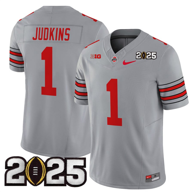 Ohio State Buckeyes #1 Quinshon Judkins Grey 2025 CFP Final Jersey Ohio State Buckeyes #1 Quinshon Judkins Grey 2025 CFP Final Jersey