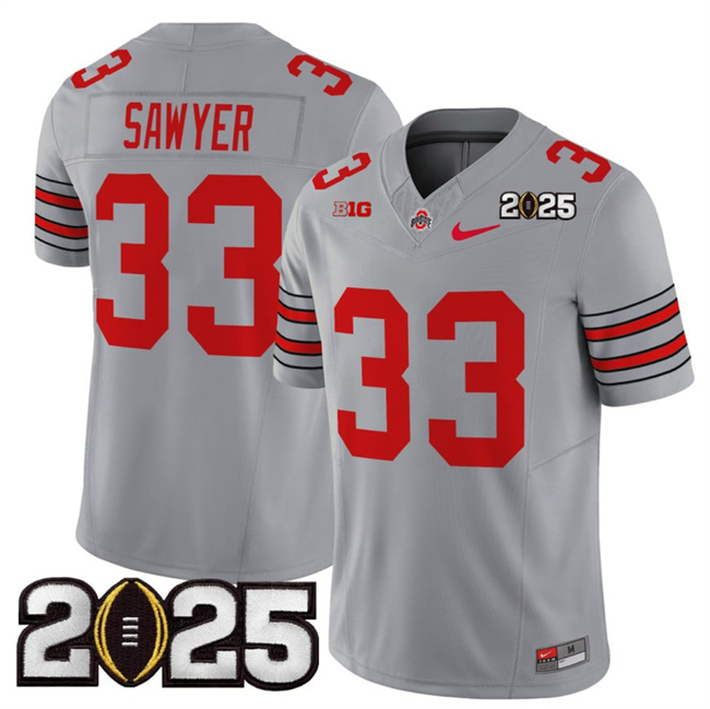 Ohio State Buckeyes #33 Jack Sawyer Grey 2025 CFP Final Jersey Ohio State Buckeyes #33 Jack Sawyer Grey 2025 CFP Final Jersey