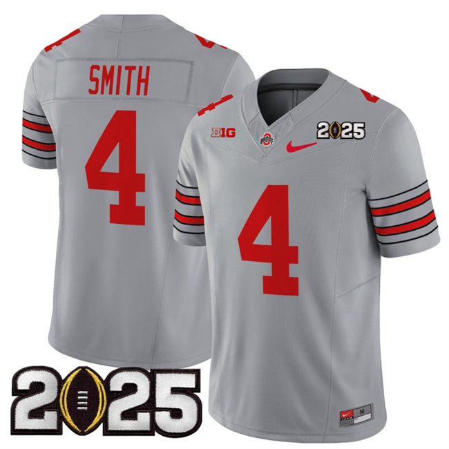 Ohio State Buckeyes #4 Jeremiah Smith Grey 2025 CFP Final Jersey