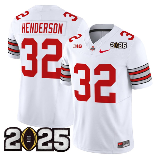 Ohio State Buckeyes #32 TreVeyon Henderson White 2025 CFP Final Jersey Ohio State Buckeyes #32 TreVeyon Henderson White 2025 CFP Final Jersey