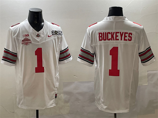 Ohio State Buckeyes #1 Buckeyes White 2025 CFP Champions Jersey