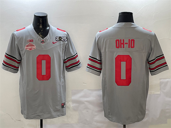 Ohio State Buckeyes #0 OH-IO Grey 2025 CFP Champions Jersey