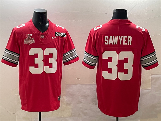 Ohio State Buckeyes #33 Jack Sawyer Red 2025 CFP Champions Jersey Ohio State Buckeyes #33 Jack Sawyer Red 2025 CFP Champions Jersey