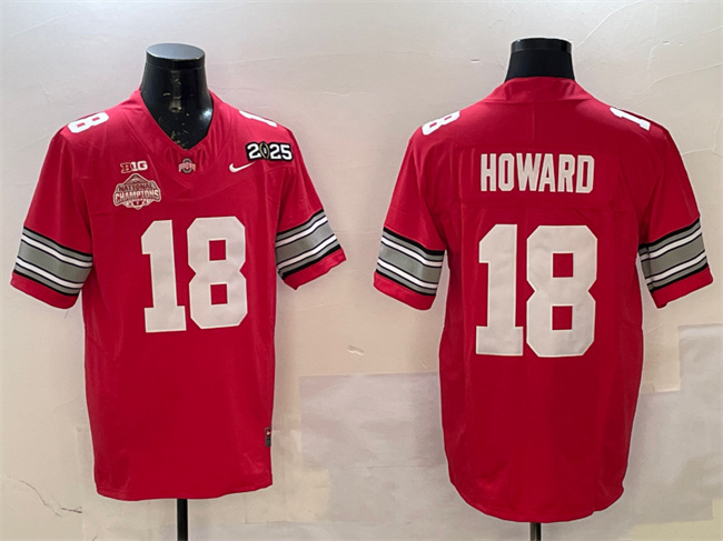 Ohio State Buckeyes #18 Will Howard Red 2025 CFP Champions Jersey Ohio State Buckeyes #18 Will Howard Red 2025 CFP Champions Jersey