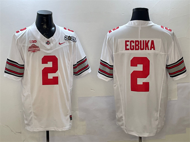 Ohio State Buckeyes #2 Emeka Egbuka White 2025 CFP Champions Jersey Ohio State Buckeyes #2 Emeka Egbuka White 2025 CFP Champions Jersey