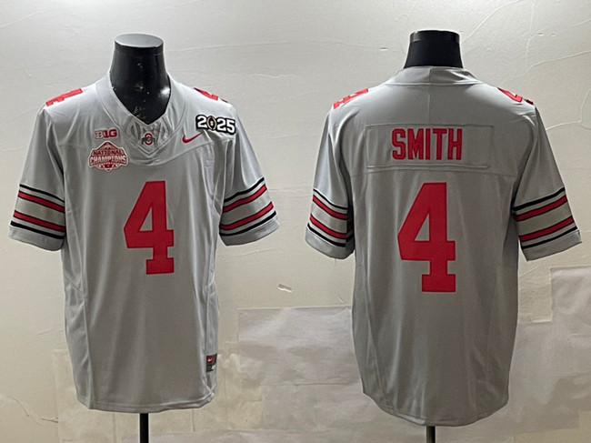 Ohio State Buckeyes #4 Jeremiah Smith Grey 2025 CFP Champions Jersey