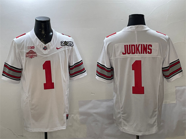 Ohio State Buckeyes #1 Quinshon Judkins White 2025 CFP Champions Jersey Ohio State Buckeyes #1 Quinshon Judkins White 2025 CFP Champions Jersey