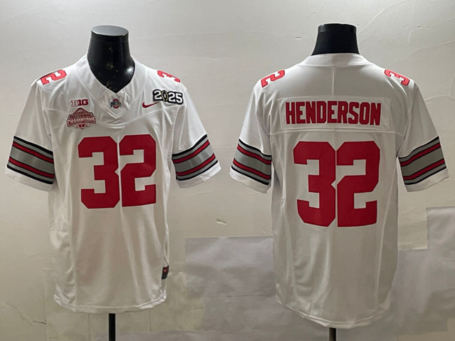 Ohio State Buckeyes #32 TreVeyon Henderson White 2025 CFP Champions Jersey Ohio State Buckeyes #32 TreVeyon Henderson White 2025 CFP Champions Jersey