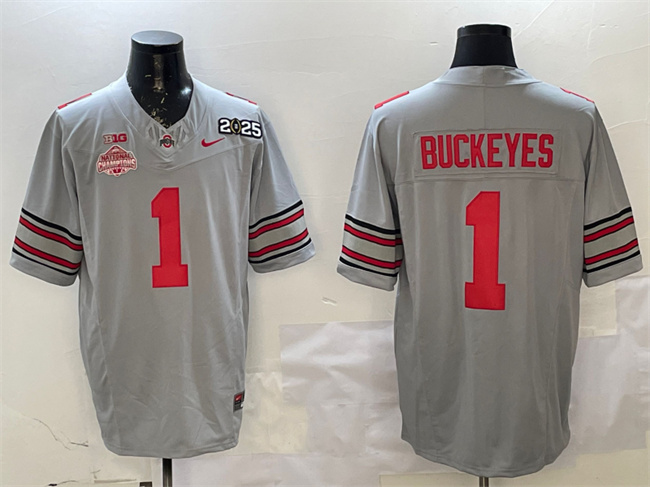 Ohio State Buckeyes #1 Buckeyes Grey 2025 CFP Champions Jersey