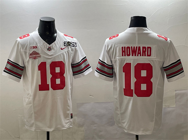 Ohio State Buckeyes #18 Will Howard White 2025 CFP Champions Jersey Ohio State Buckeyes #18 Will Howard White 2025 CFP Champions Jersey