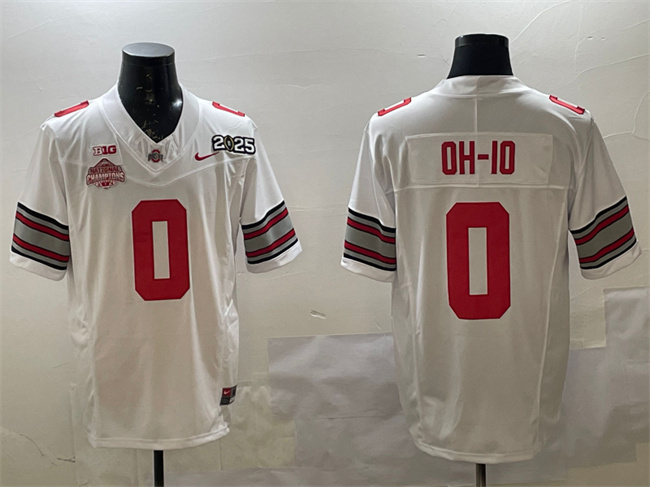 Ohio State Buckeyes #0 OH-IO White 2025 CFP Champions Jersey