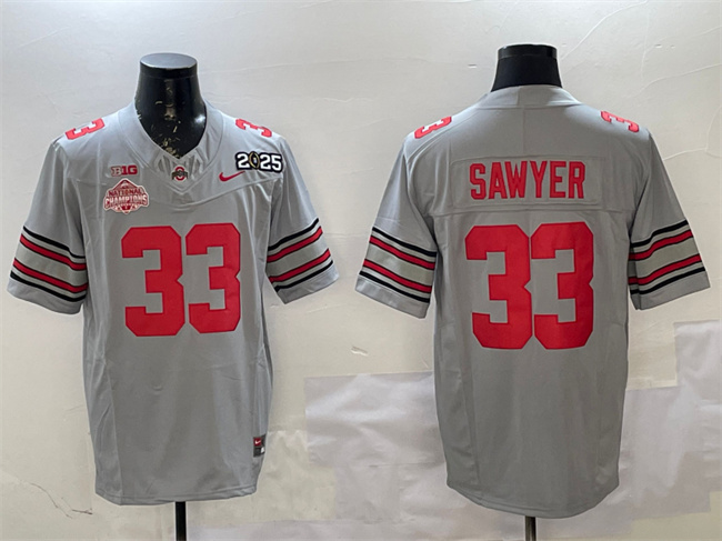 Ohio State Buckeyes #33 Jack Sawyer Grey 2025 CFP Champions Jersey Ohio State Buckeyes #33 Jack Sawyer Grey 2025 CFP Champions Jersey