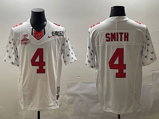 Ohio State Buckeyes #4 Jeremiah Smith White 2025 CFP Final With National Champions Patch F.U.S.E. Vapor Limited Stitched Football Jersey