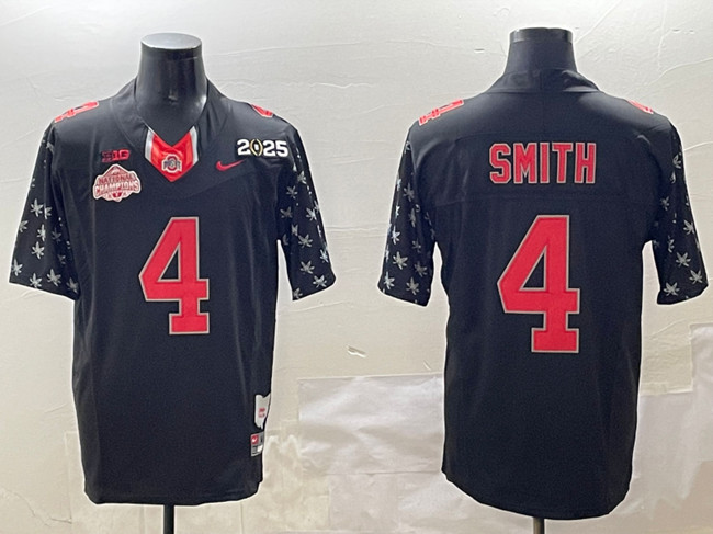 Ohio State Buckeyes #4 Jeremiah Smith Black 2025 CFP Final With National Champions Patch F.U.S.E. Vapor Limited Stitched Football Jersey