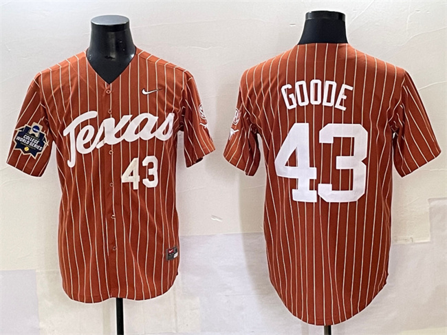 Texas Longhorns #43 Leighann Goode Orange Pinstripe 2025 World Series & SEC Patch Stitched Jersey