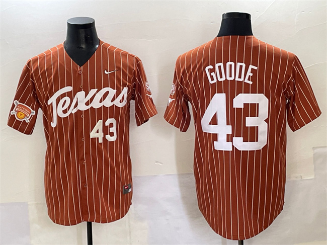 Texas Longhorns #43 Leighann Goode Orange Pinstripe 2025 Softball National Champions & SEC Patch Stitched Jersey
